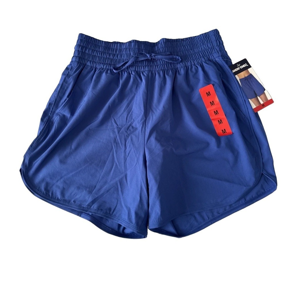 NWT Lands' End Women Swim Shorts M Blue Quick Dry Board Cover Up Lined Pockets